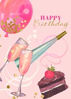 verjaardag kaart happy birthday taart en bubbels